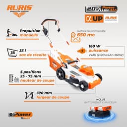 Accu grasmaaier - Elektrische maaier - Gazon onderhoud - Dubbele accu systeem - 37 cm maaibreedte - Oranje — thumbnail 2