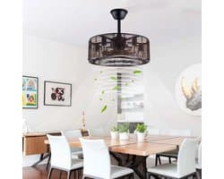 Kooi Ventilator - Moderne Plafondventilator - Zwart/Bruin - 3 Snelheden - 50 cm - Dimbaar Met Afstandsbediening - Kroonluchter Ventilator - Woonkamer Lamp