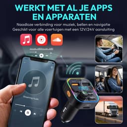 Fm Transmitter Bluetooth - Carkit - Autolader - USB-C Adapter 22.5W - Bluetooth 5.3 - USB Adapter - SD Kaart - Oplader — thumbnail 3