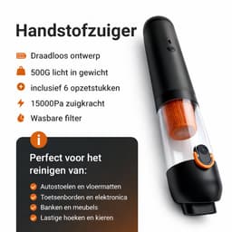 Mondura® PowerClean Pro - Kruimeldief Snoerloos - Auto Stofzuiger - Handstofzuiger 3-in-1 – Mini Kruimelzuiger Voor Hondenharen – Air Duster – 6 Opzetstukken — thumbnail 2