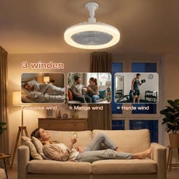 MUPOO Plafond ventilator met LED verlichting E27 Fitting met 360° Draaibaar -APP & Afstandsbediening - 3 Snelheden & Dimbaar - Mini Ventilatorlamp Ø 25cm- lamp ventilator plafond Voor Kinderkamer,Garage & Keuken -Grijs — thumbnail 5