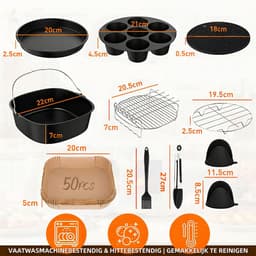 Airfryer Accessoires Set 8 Inch – 11-delig – Bakvorm, Pizza Pan, Cakevorm, Rek & Siliconen Vorm – Geschikt voor Airfryer ≥ 22 cm — thumbnail 3