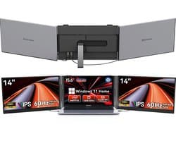 Blackview Hibook6-N150 Laptop (16G+512G) + DCM6 14" Dubbele Draagbare Monitor Set, Efficiënt Kantoor Accessoires (Laptop Tas/Muis/Toetsenbordstickers, Grijs)