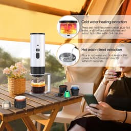 Draagbaar Koffiezetapparaat - Draadloos voor in de Auto - 12 Volt - Espress - Capsule Koffie - Gemalen Koffie - Cups - Oplaadbaar - Draagbare Koffiemachine - Wit — thumbnail 4