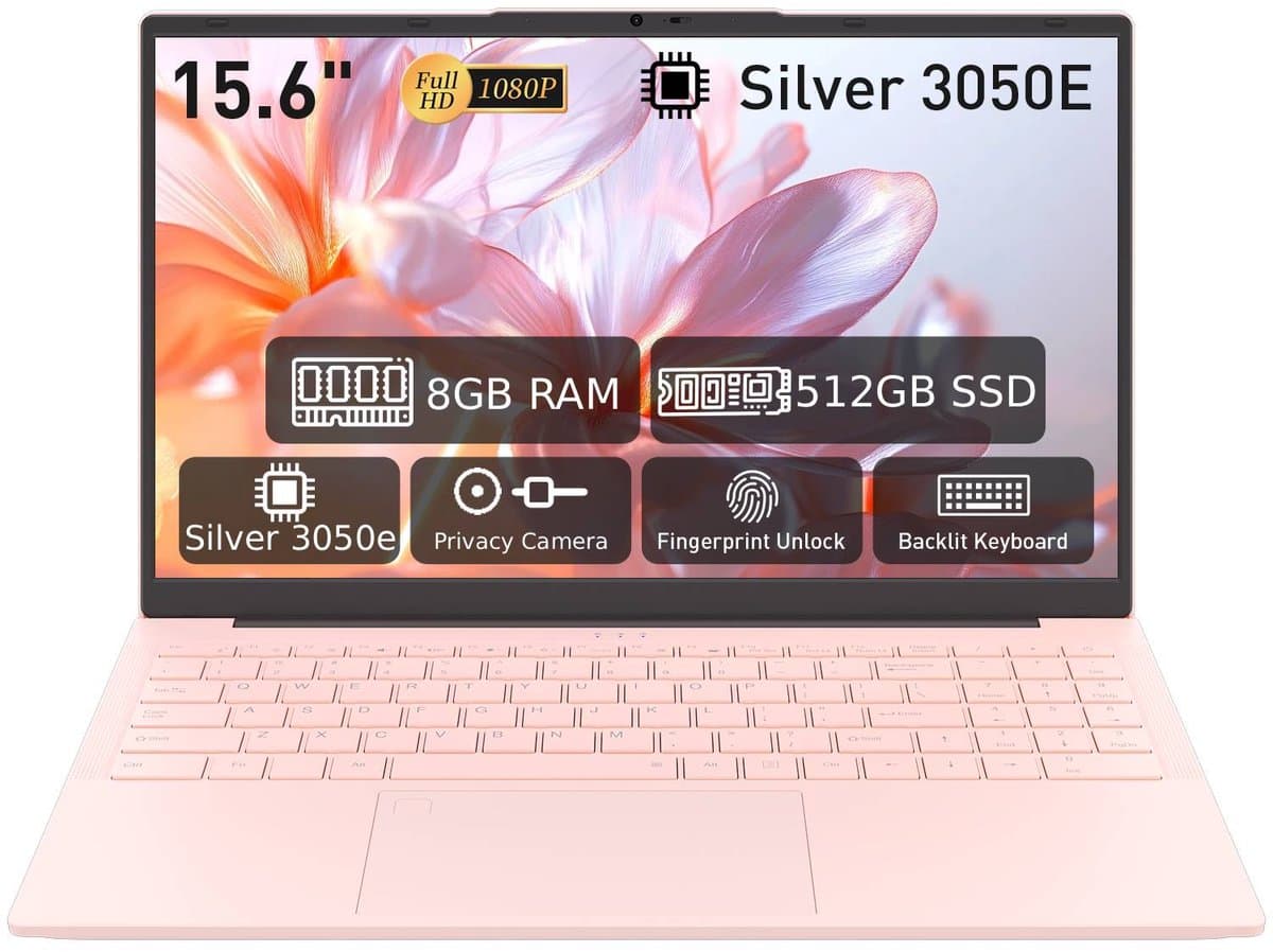 Laptop 15,6 inch, 8 GB DDR4, 512 GB SSD, Dual-Core 3050E (tot 2,80 GHz), notebook met vingerafdruksensor, verlicht toetsenbord, dubbele luidsprekers, HDMI, laptop voor studenten en kantoor — afbeelding 1
