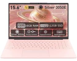 Laptop 15,6 inch, 16 GB DDR4, 512 GB SSD, Dual-Core 3050E (tot 2,80 GHz), notebook met vingerafdruksensor, verlicht toetsenbord, dubbele luidsprekers, HDMI, laptop voor studenten en kantoor