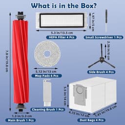 PolkaHome® Accessoires Vervangende geschikt voor Roborock Q Revo S, Qrevo Pro, Qrevo Plus Robotstofzuiger. 1 Hoofdborstel, 4 Zzijborstels, 3 HEPA-Filters, 2 Reinigingsdoeken, 3 Stofzakken. — thumbnail 2