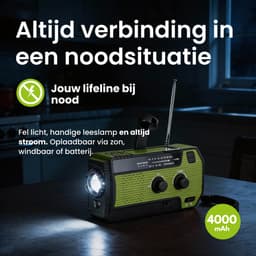 Noodradio Solar Opwindbaar en Batterijen - Noodpakket - Draagbare Survival Radio - Powerbank en Zonneenergie - Bouwradio - Zaklamp - 4000 mAh - Groen — thumbnail 5