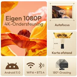 XGODY Gimbal 5 Pro Mini Beamer 2025 Editie - Smart Projector met 4K ondersteuning - Geschikt voor IOS en Android - WiFi 6 & Bluetooth 5.4 - Android 11.0 - Draagbaar - Thuisbioscoop - Zwart — thumbnail 3