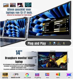 Aura® Professionele Portable Monitor Pro 2024 - Full HD - 13” / 17.4” Tri-Screen - Laptop Scherm Uitbreider - Inclusief Beschermhoes en Kabels - Blauw - 35cm x 21cm x 3cm — thumbnail 4