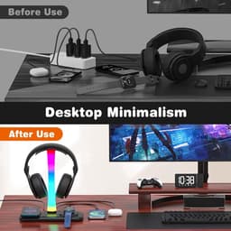 3-in-1 RGB Gaming Hoofdtelefoonstandaard - Headsethouder met 15 W draadloze oplader - Gaming-hoofdtelefoonhouder met 9 lichtstanden - voor alle hoofdtelefoons - Geheugenfunctie - Koptelefoon standaard - houder - Zwart — thumbnail 2