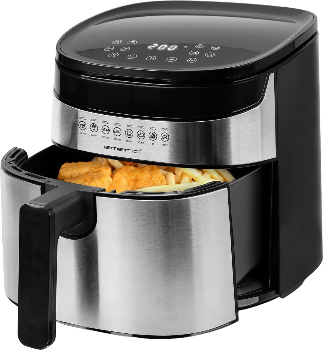 Emerio Airfryer XL 1300W - 4,5 Liter Heteluchtfriteuse - Regelbare thermostaat 60ºC tot 200ºC - 8 Kookprogramma's - AF-129084 Zwart — afbeelding 1