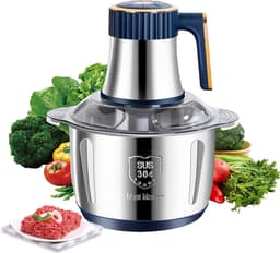 Hakmolen - Hakmolen electrisch - Hakmolen Elektrisch - Elektrische hakmolen - Vleesmolen - Multifunctionele hakker - 5L - 500W - 5 snelheidsniveaus - RVS - Vlees - Groenten - Fruit - Blauw — thumbnail 1