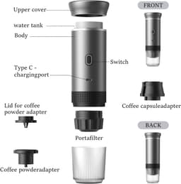 Capsule Koffiemachine - Koffiezetter - 60ml Draadloze Cups Machine - 3-in-1 & 7500mAh Accu - 15 Bar Druk & Zelfverwarmend - Voor Camping, Auto & Reizen - Eenvoudig in Gebruik & Schoon — thumbnail 3