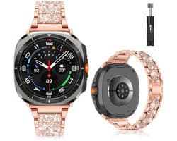 Stravo Luxe Elegante Metalen Bandje – Geschikt voor Samsung Galaxy Watch Ultra / Ultra 2025 – RVS Horlogeband met Diamant Strass voor Samsung smartwatches – inclusief inkortset (Rosé goud)
