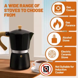 150ml 3-Kops Aluminium Moka Pot Fornuis Espressomachine - Klassiek Italiaans Design voor Italiaanse & Cubaanse Koffie, Geschikt voor Thuis & Kamperen - zwart — thumbnail 2