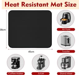 Hittebestendige matten - 45*38cm - Siliconen aanrechtbeschermer - Vuurvaste onderlegger - Hittebeschermingsmat - Dikke aanrechtbeschermer - Antislipglasvezel - Voor airfryer, koffiezetapparaat, broodrooster - Zwart — thumbnail 5