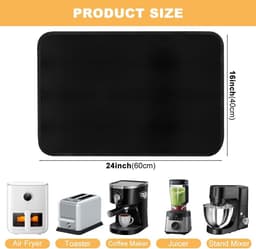 Hittebestendige matten - 60*40cm - Siliconen aanrechtbeschermer - Vuurvaste onderlegger - Hittebeschermingsmat - Dikke aanrechtbeschermer - Antislipglasvezel - Voor airfryer, koffiezetapparaat, broodrooster - Zwart — thumbnail 8