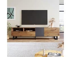 TV-kast Houtnerf - Dressoir Media Console - Woonkamer Opbergen - Modern Colorblocking Design - 180 x 38 x 50 cm