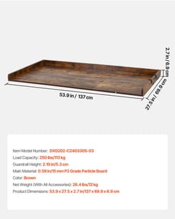 Werkblad voor wasmachine en droger - Bovenblad - 137 x 69,9 cm - Met opstaande rand - Inclusief haken - Draagvermogen 113 kg - Bruin — thumbnail 2