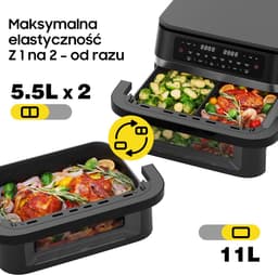 Airfryer – Heteluchtfriteuse – Digitale Friteuse – Gezond Koken – XXL 11L – 2950W Vermogen – Dual-Zone Met Verwijderbare Divider — thumbnail 6