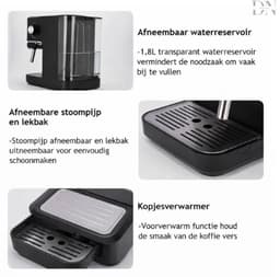Deniva - Koffiezetapparaat – Espressomachine 20 Bar – Halfautomatisch – Met Melkopschuimer – 1,8L Watertank – Cappuccino – Zwart — thumbnail 4