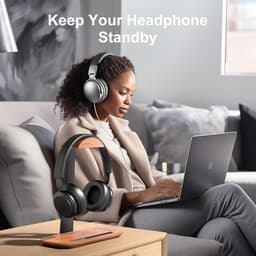 Walnoothout Hoofdtelefoonstandaard, Natuurlijk Houten Desktop Hoofdtelefoonhouder met Opbergbasis, Geschikt voor AirPods Max, Beats, Bose, Sony, Sennheiser, Gaming, enz — thumbnail 3