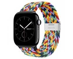 Gemengde kleur nylon horlogebandje geschikt voor Apple Watch dames en heren 38 mm / 40 mm / 41 mm / 42 mm (serie 10 / 11) , elastisch gevlochten smartwatch bandje zonder gesp, multicolor stretch vervangend horloge bandje
