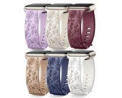 Gemengde kleur horlogebandjes 38 40 41 42 mm (serie 10 / 11) geschikt voor Apple Watch dames met bloemen gravure, siliconen smartwatch bandjes set van 6 vervangende horloge bandjes met gesp