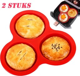 Siliconen cakevorm - 2 stuks - Taartvorm - 10 cm diameter - Eiervorm - Eierring - Bakplaat voor de airfryer - Voor Magnetron Kleine Taartjes Puddings Taart Ontbijt Patty - Geschikt voor airfryers van 6 liter en groter - rood — thumbnail 1