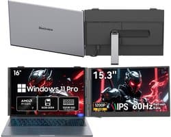 Blackview GamiBook8 Gaming Laptop (AMD Ryzen7 7735HS/16G/512G) + SCM8 15,3" Draagbare Monitor Set, HD Creatie & Gaming Accessoires (Laptop Tas/Muis/Toetsenbordstickers, Grijs)