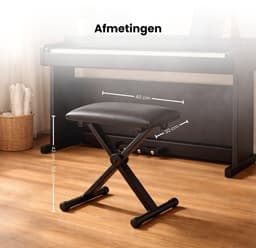 Pianokruk Verstelbaar - Zwart - In 3 Hoogtes verstelbaar - Pianokrukje Inklapbaar - Keyboard Kruk — thumbnail 3