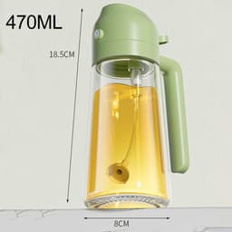 JeiibrZui Glazen Oliespuit - Oliedispenser - 2-In-1 Spreiden En Schenken - 470 Ml - Voor Koken, Airfryer, Barbecueën - Groen — thumbnail 2