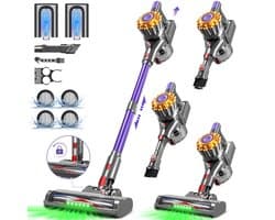 Fukstern Steelstofzuiger Draadloos – 38KPa Krachtige Zuigkracht – Tot 60 Min Accuduur – Anti-Klit Vloerborstel – 4-voudig HEPA-Filtersysteem – 1,6L Stofreservoir – Groen licht & krachtige reiniging – Paars