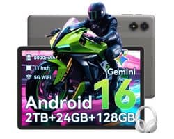 TABWEE Tablet - T50 Tablet - met over-ear hoofdtelefoon - 24GB RAM - 128GB ROM - Android 16 - 11 inch - 8000mAh - WIFI Tablet - OTG - Grijs