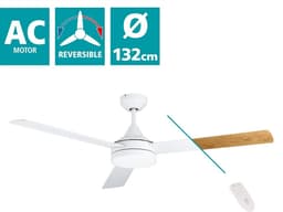 Grote Plafondventilator 132 cm met LED Verlichting en Afstandsbediening - Hout & Wit — thumbnail 2