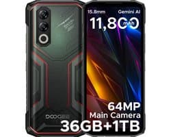 DOOGEE Blade 20 Max 4G - Robuuste Smartphone - Robuuste Telefoon - 36GB RAM + 1TB ROM /2TB TF - Helio G100 - 11800 mAh/ 33 W - 6,6 inch + 120 Hz - 3 kaartsleuven - 20MP Nachtzicht - Face ID - IP68 - Rood