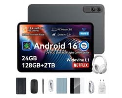 OSCAL Tablet - Pad 200 - AI Tablet - 8300mAh - 13.4 Inch Full HD - met over-Ear hoofdtelefoon - 24GB RAM - 128GB ROM - Android 16 - Met Toetsenbord(QWERTY), Beschermhoes, Muis, Stylus - Zwart