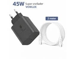 45W Super Snellader Set + USB-C naar USB-C Kabel 2M – 60W Extra Stevig Gevlochten – Geschikt Voor Telefoon,Tablet,iPad,Macbook,Laptop - Adapter Set - USB C Oplader