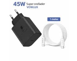 45W Super Snellader Set + USB-C naar USB-C Kabel 1M – 60W Extra Stevig Gevlochten – Geschikt Voor Telefoon,Tablet,iPad,Macbook,Laptop - Adapter Set - USB C Oplader