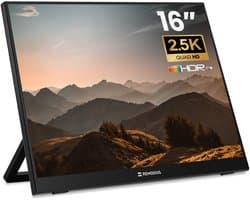 Remodius® Portable Monitor 16 Inch 2.5K – Ultralicht en Superdun Draagbaar Extra Scherm voor Laptop met Ingebouwde Kick-Stand – USB-C & HDMI – Plug & Play
