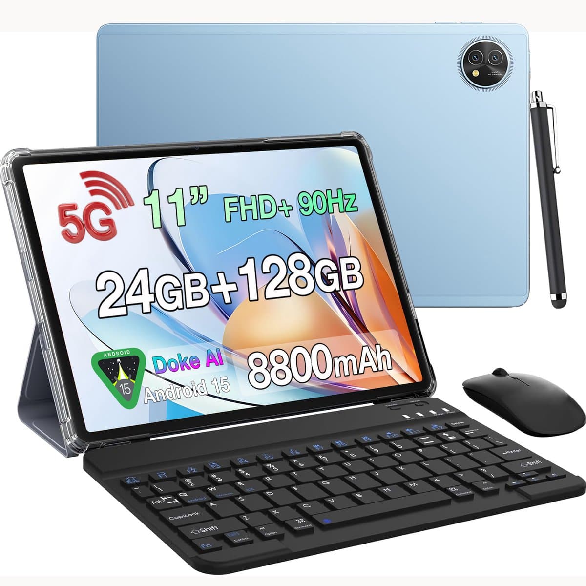Tablet Blackview ZENO 10 - 5G LTE - 24GB RAM - 128 GB ROM - 8800mAh -Gemini Al - Android 15 - 11 inch - 2K FHD+ gamingtablet - pc-modus - Widevine L1 - OTG - Met Toetsenbord, slimme pen, Muis - Blauw — afbeelding 1