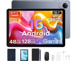 Aorlym P10 Pro Tablets - 48 GB RAM (8+40 GB) + 128 GB ROM (2 TB/TF) - 10,1 inch HD 120 Hz - Android 16 - 8800 mAh - Gemini AI - T7250 - Face ID - Dubbele luidsprekers, complete accessoirebundel met toetsenbord en stylus - Grijs
