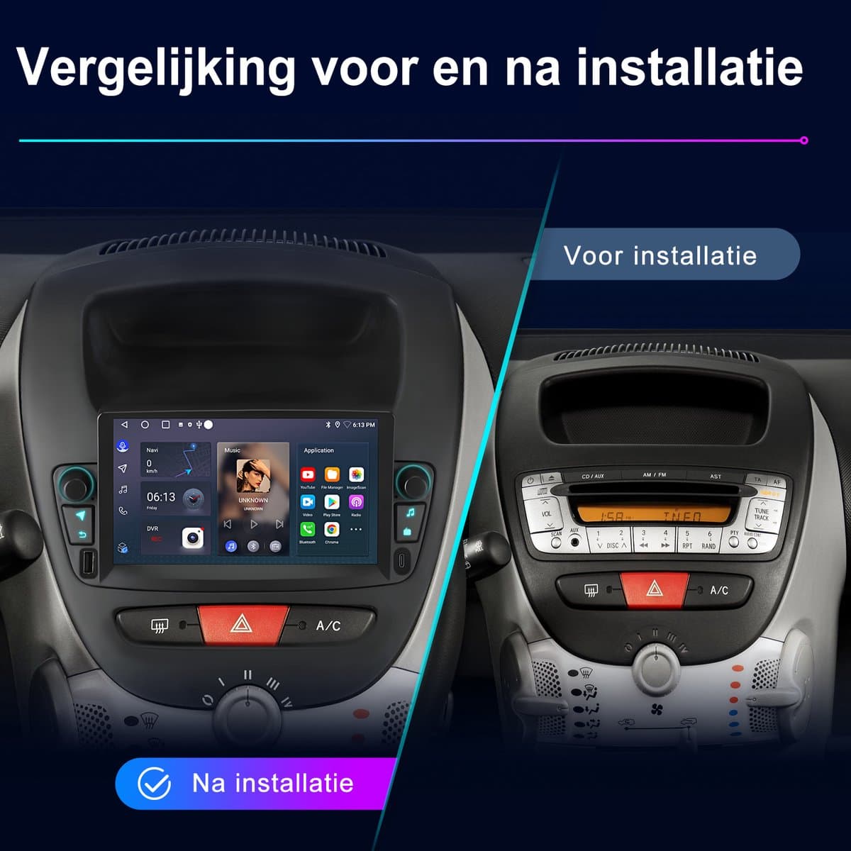 Junsun Autoradio Geschikt Voor Toyota Aygo | 2005 t/m 2014 Accessoires - Android 15 - Achteruitrijcamera - 6GB+128GB, Draadloze CarPlay & Andriod Auto, DAB+, Bluetooth, GPS-Navigatie, 4G & WIFI, RDS, SWC, 10 inch Touchscreen, DSP, Octa-core processor — afbeelding 1