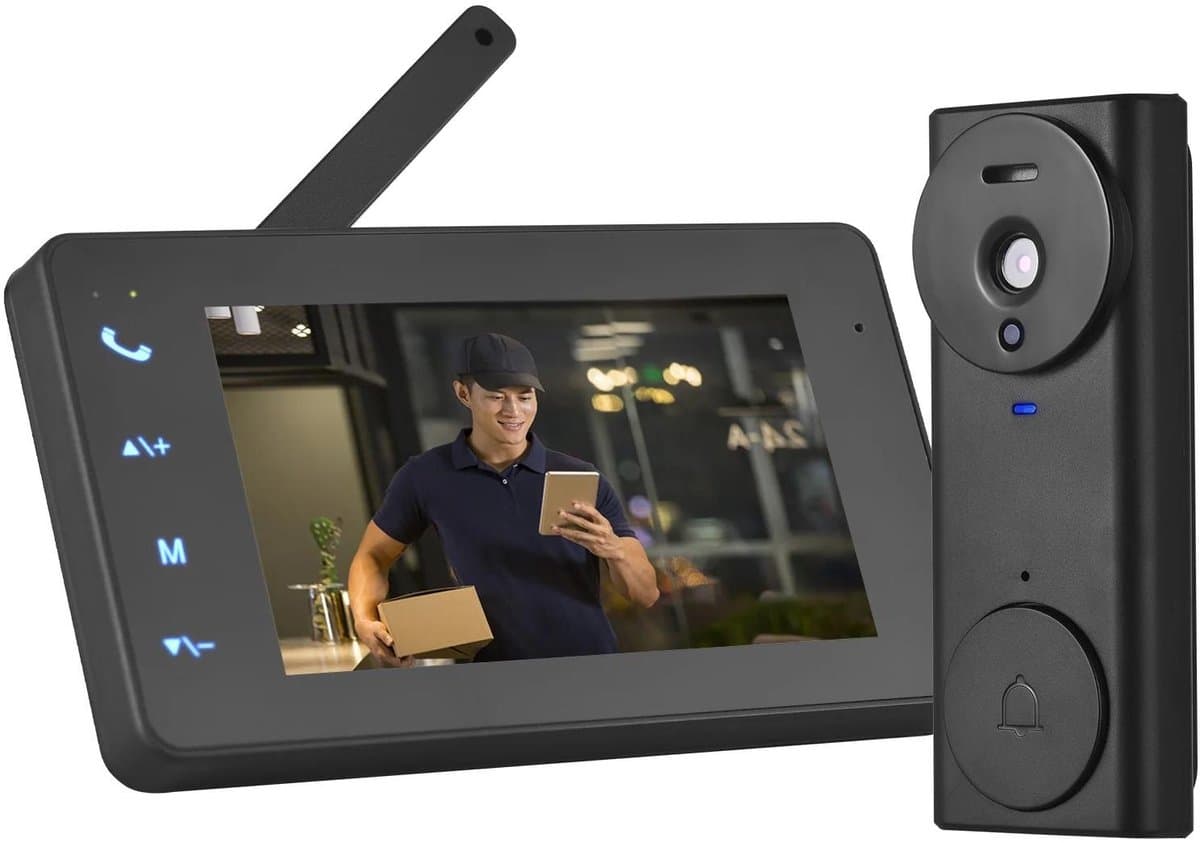 Premium - Draadloze videodeurbelcamera met monitor 4,3 IPS-scherm - Videodeurtelefoon - Camerakits voor Villa Home Office Appartement - Video intercomsysteem - Geschikt voor - Kleur of model - 30 - Zwart Scherm met camerafunctie — afbeelding 1