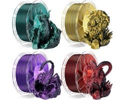 PLA Filament Set - Zijde PLA - 3D Printen - Tweekleurig Effect - 4 kg - Zwart Rood Goud Paars Groen