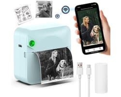 Microprinter - Zakprinter - Thermische stickerprinter zonder inkt - Draadloze draagbare bonnenprinter - voor foto's, agenda's, notities en memo's - inclusief 1 rol thermisch papier - groen