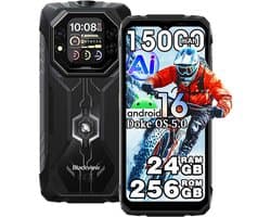 Blackview ROCK 1 Robuuste Smartphone - 24GB RAM - 256GB ROM - Android 16 - 15000mAh - Gemini AI Robuuste Telefoon - 6,56 inch - IP68/IP69K - 4G Dual SIM - NFC - OTG - GPS - Zwart