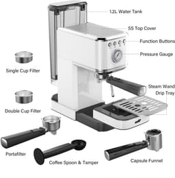 Elit Perfetto 2in1 espresso machine- 20 Bar- Geschikt voor cups en gemalen koffie- 1350W- Compact koffiezetapparaat- Wit — thumbnail 3