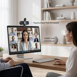 SyncGear Webcam met Microfoon – Full HD 1080p – Inclusief Statief & Cover – Autofocus – Plug & Play USB – Voor Laptop & PC – Streaming Camera – Zoom / Teams / Thuiswerken – Usb Webcam – Computer Camera — thumbnail 3